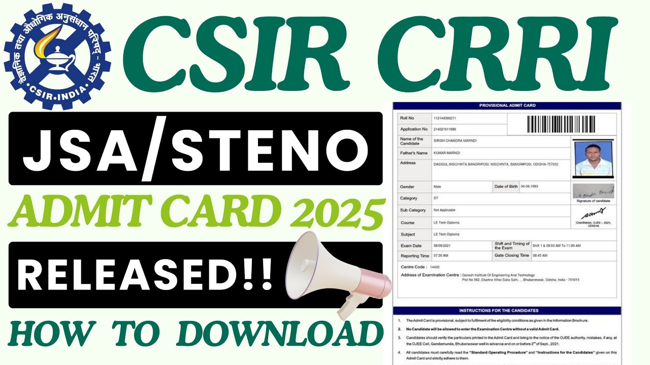 CSIR CRRI JSA and Stenographer Admit Card 2025